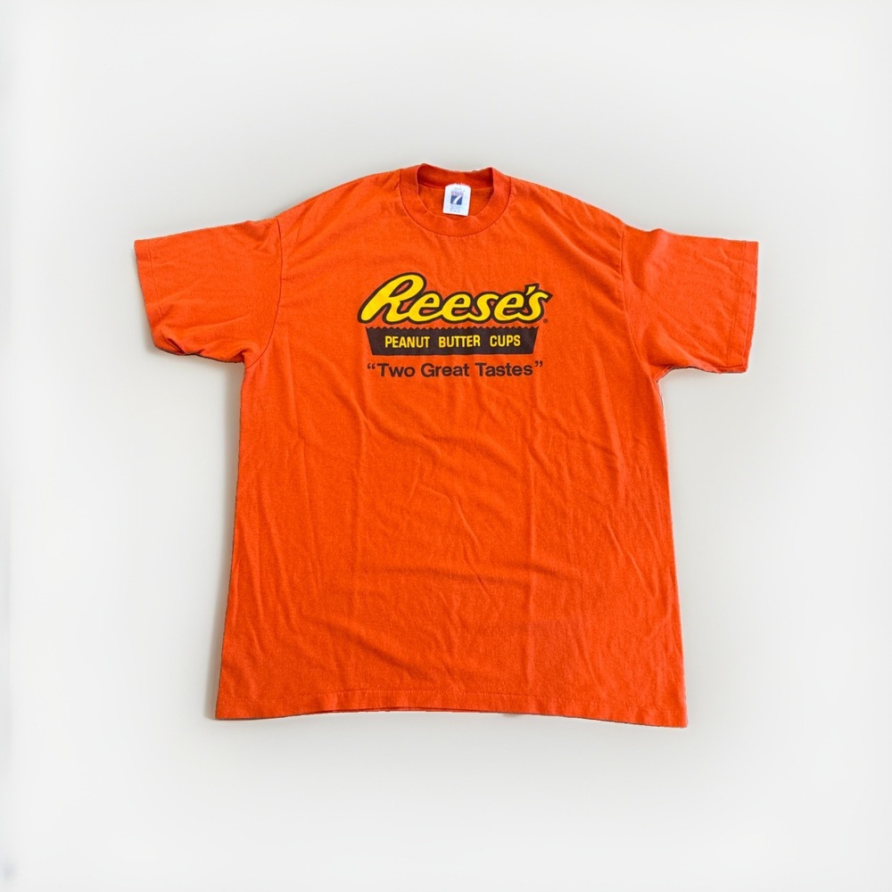 Vintage Reese's Peanut Butter Cups Shirt Mens L Halloween Orange 80s Junk Food